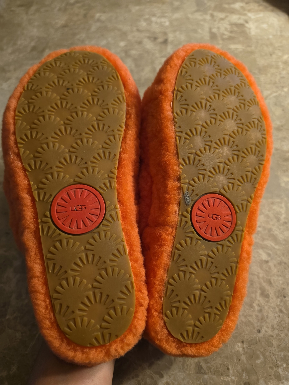 Plush Womens Slide Slippers in Bright Orange with Elastic Heel Strap - Picture 3 of 3